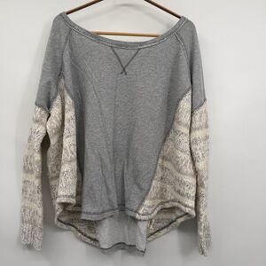 Free People Gray Oversized Boxy Scoop Neck Long Sleeve Pullover Sweater Medium